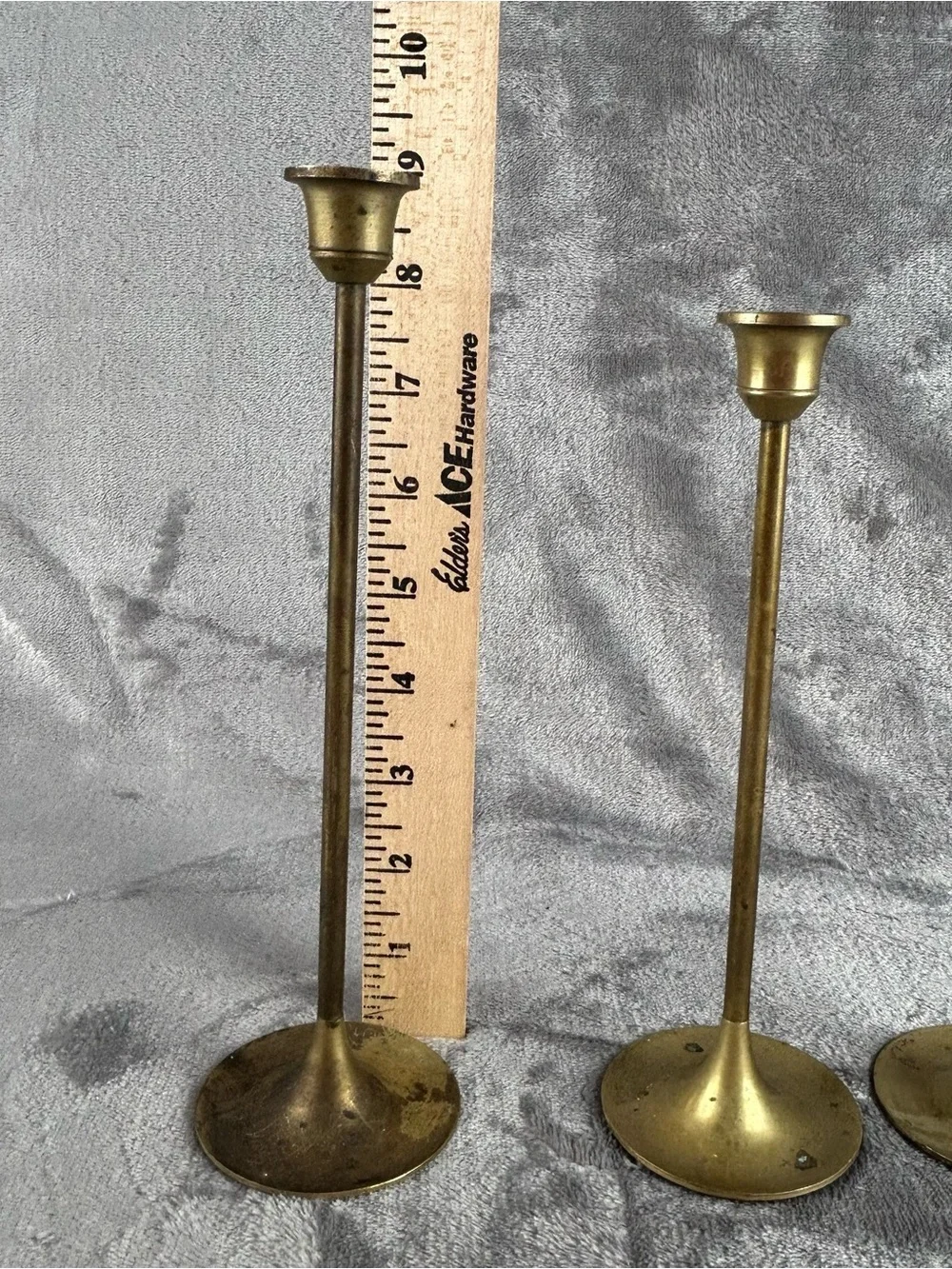 VTG Solid Brass Taper Candlestick Holders Set of 3 Graduated Gold‎ Patina Taiwan